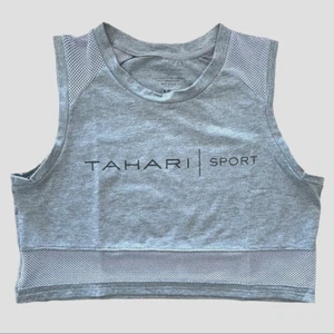 Tahari Sport Grigio Logo Senza Maniche Activewear Crop Top Maglia Elasticizzata Sportcore L - Foto 1 di 3