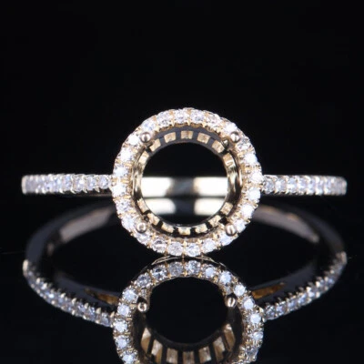 Engagement Solid 10k Yellow Gold Diamonds Semi Mount 6.75-7.5mm Round Fine Ring - Image 1 of 4