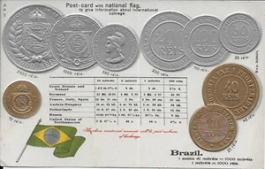 Brazil Embossed Vintage Coin and Flag Postcard not postally used - Picture 1 of 2