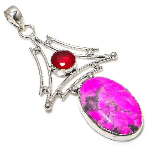 Joyería colgante enchapada en plata con piedras preciosas granate howlita rosa 2,5" Foto 1 de 1