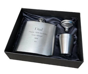 Juego de regalo personalizado de 6 oz con frasco de cadera plateado - grabado regalo de papá Best Man - Imagen 1 de 4