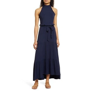 Maxi Vestido Loveappella Halter en Niveles XL Azul Marino Nuevo con Etiquetas Precio de venta sugerido por el fabricante $68 - Imagen 1 de 13