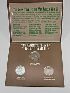 Monedas patrióticas de la Segunda Guerra Mundial - Moneda de diez centavos de mercurio de plata, níquel de guerra y centavo de acero - Imagen 1 de 3