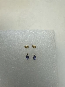 14k Yellow Gold Pear Shaped Tanzanite Diamond Stud Earrings - Picture 1 of 8