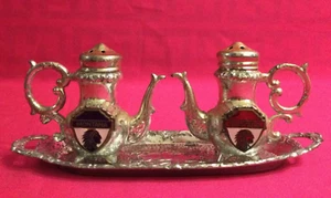 Vintage Montana Silber Salz & Pfefferstreuer mit Mini Tee Tablett Set - Bild 1 von 7