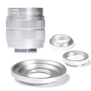 Fujian 35mm F1.7 CCTV TV Movie lens + C Mount to Fuji Fujifilm X-Pro1 (C-FX) Sil - Picture 1 of 7