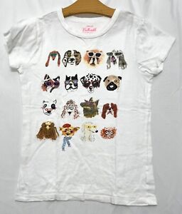 191040 Girl's 12 CREWCUTS Collectible White S/S Dogs Embellished Tee T Shirt GUC