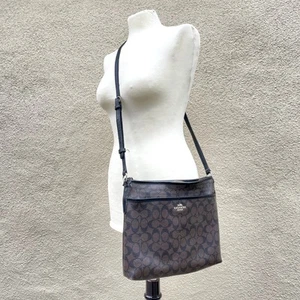 Coach Brown Coated Canvas Crossbody Signature Monogram File Bag *READ* - Picture 1 of 10