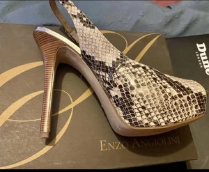 Enzo Angiolini Snake Print Peep Toe Sling Back Sandals With Hidden Platform 5  - Picture 1 of 4