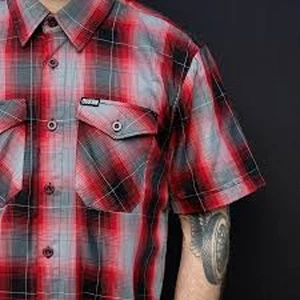 Dixxon The Anderson Button Up Hemd Bambusmischung Rot Kurzarmhemd Herren Gr. M - Bild 1 von 8