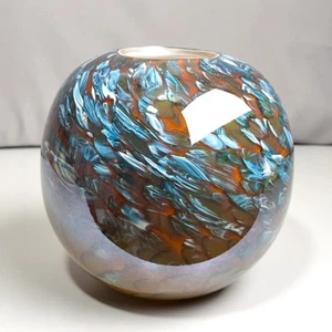 Mundgeblasene Murano Stil Kunst Glas Farbe Wirbel Kugel Vase / Kugel Dekor Stück - Bild 1 von 19