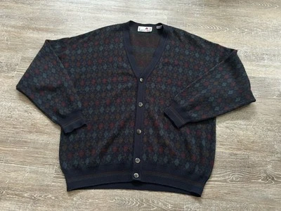 Vtg 90s Florence Tricot Cardigan Sweater Argyle XLT Patterned Wool Blend Italy - Image 1 of 4