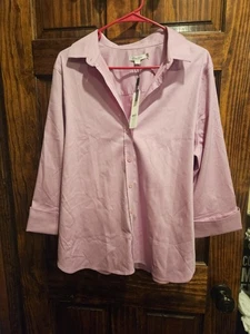 Chico's Size 14 Nwt $79 No Iron Blouse Orchid Button Up 3/4 Sleeve - Picture 1 of 4