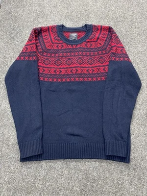 Abercrombie & Fitch Nordic Fair Isle Sweater Navy Red Merino Wool Blend Mens XL - Image 1 of 4
