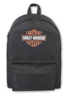 Mochila Harley-Davidson con gráficos de barra y escudo con correas ajustables - negra/naranja Foto 1 de 4