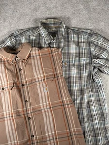 Carhartt Lote De 2 Camisas Calce Relajado XL Verde/Marrón Cuadros Manga Corta - Imagen 1 de 9