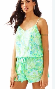 Lilly Pulitzer DEANNA TANK TOP ROMPER SZ S Green And Blue - Picture 1 of 5