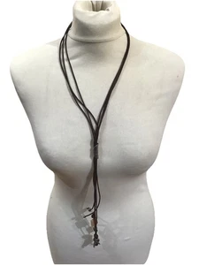 ORCA AGATE & Silver Metal Multiple Leather Cord Pendant Necklace - Picture 1 of 3