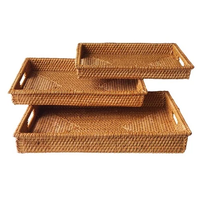 Handmade Rattan Trays with Handles, Handwoven Multi-Purpose Storage Baskets, ... - Image 1 of 4