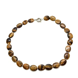 Collar de cuentas anudadas ojo de tigre perno broche de langosta 46 cm bisutería - Imagen 1 de 7