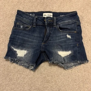 DL1961 Girl's Distressed Lucy Shorts Size 12 Blue Denim Cut-Off - Picture 1 of 4