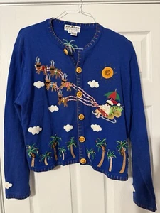 Vintage Jack B Quick Christmas Tropical Santa Beach Sweater XL Tacky Mom Ugly - Picture 1 of 7