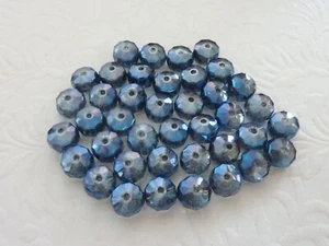 Electroplate Glass Beads 10mm x 6.5mm 40 pieces Faceted Rondelle Blue - Picture 1 of 7