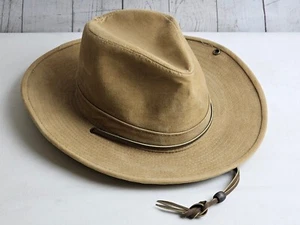 Cappello vintage Henschel Outback/Western in tela kaki marrone chiaro. Taglia Media - Foto 1 di 15
