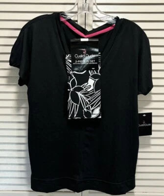 Cuddl Duds 2-Peice PJ Set Black Short Sleeve Top Floral Headband Size XS - Image 1 of 4