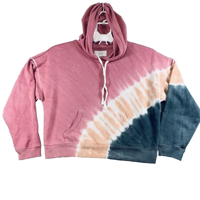 Lucky Brand Women's Pullover Cropped Hoodie Sweatshirt Pink Orange Gray Size M - Image 1 of 4