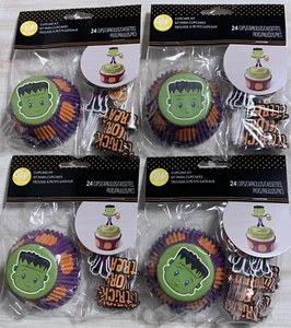Wilton Halloween Pumpkin Monster Baking Cupcake Kit 96 Liners/Picks (4pks Of 24) - Picture 1 of 5