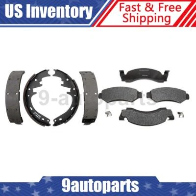 Pastilhas de freio dianteiras traseiras de cerâmica + sapatas de freio para 1987-1993 Ford Bronco - Imagem 1 de 4