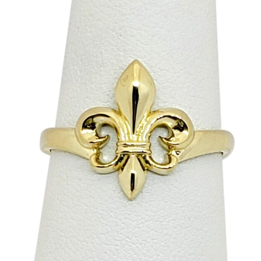 Solid 14K Yellow Gold Fleur de Lis Ring, Sizes 3 – 12, Fleur-de-Lis - Image 1 of 1