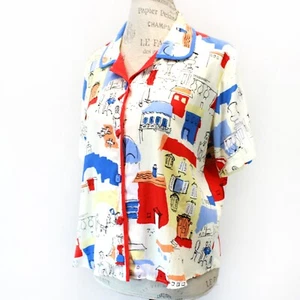 Nino Wong Vintage 90' Rayon Art Collared Button Down Shirt Blouse Top Small Y2K - Picture 1 of 11