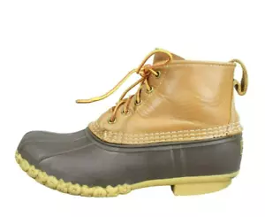 LL Bean Womens Brown Leather Lace Up Unlined Round Toe Ankle Duck Boots Size 9 M - Picture 1 of 9