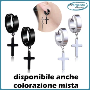orecchini da uomo a cerchio in acciaio inox con pendente croce orecchino piccoli - Foto 1 di 7
