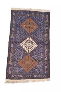 Diamond Medallion Tribal Afghan 3' 8" x 6' 2" Blue Hand Knotted Area Rug - Picture 1 of 6