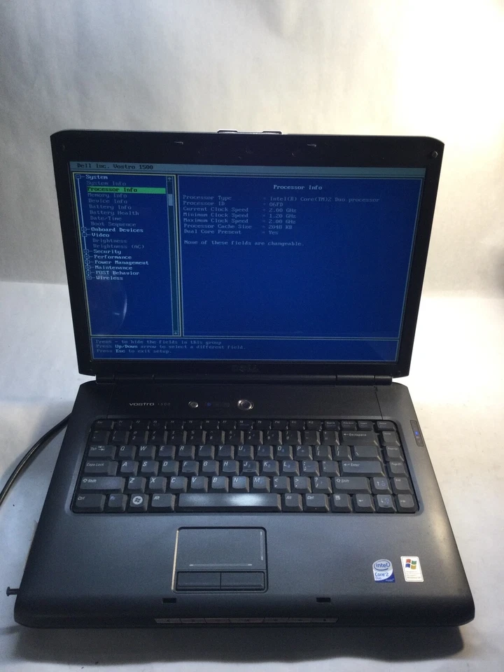 Dell Vostro 1500 15" Laptop Intel Core 2 Duo- BOOTS TO BIOS - MZ - Image 1 of 4