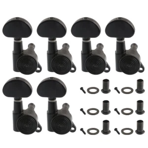 6 Stück rechte Auto Lock Gitarre Tuning Maschinenköpfe 3L3R schwarz halbrund mit Gewinde - Bild 1 von 6