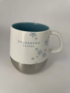 Starbucks 2007 Holiday Blue Snowflake Stainless Steel Bottom Coffee Mug 14 oz - Picture 1 of 6