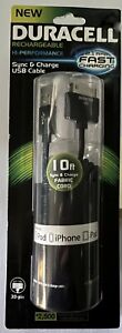 Duracell 30-pin to USB Cable Sync & Charge 10ft Black Fast Charge 2.1amp