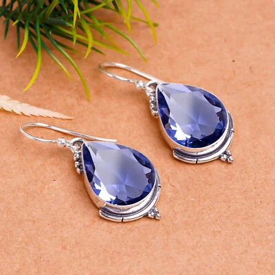 Pendiente bohemio de plata esterlina 925 maciza con piedras preciosas de iolita joyería de novia V10350 Foto 1 de 4