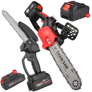 12" Cordless Chainsaw Brushless Electric Handheld Chain Saw w/ 2 Battery&Charge - Picture 1 of 30