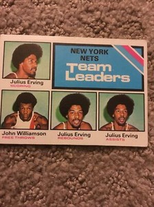 1975 TOPPS #282 NEW YORK NETS TEAM LEADERS HOF Dr J Julius Erving