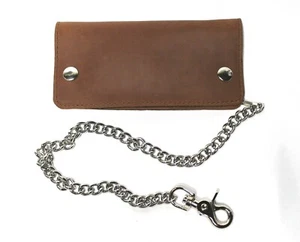 Credit Card Biker Wallet with Chain - Pull Up Leather Made in USA - Picture 1 of 4
