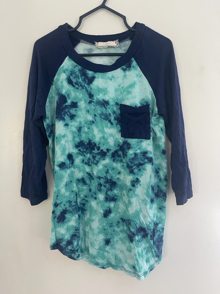Camisa Soprano Niños Niñas 100% Rayón Tie-Dye Bolsillo Manga 3/4 Raglán Azul S 7/8 Foto 1 de 4