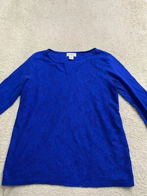 Blusa Liz Claiborne Mujer Encaje Manga 3/4 Henley Forrada Azul Talla M Foto 1 de 4