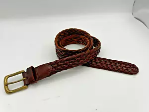 Cinturón de cuero marrón tejido Eddie Bauer vintage hebilla de latón macizo 46 - Imagen 1 de 4