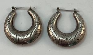 Vintage 925 Sterling Silber geätzte hohle Creolen 8,6 Gramm - Bild 1 von 10
