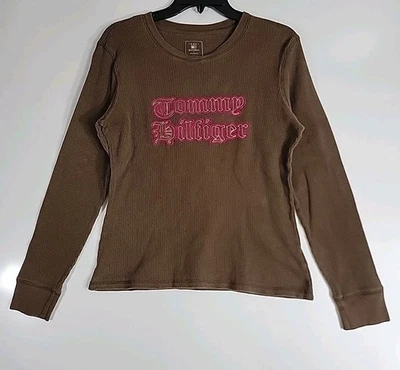 Tommy Hilfiger Brown Thermal Waffle Knit Sweater Shirt Top Women's Size Large - Image 1 of 4